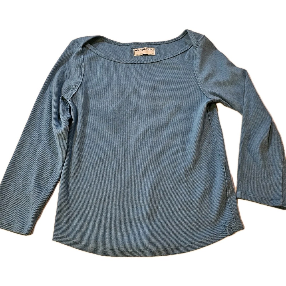 Free People We The Free Ribbed Knit Soul Sister Layering Blue Top Women's SZ L
